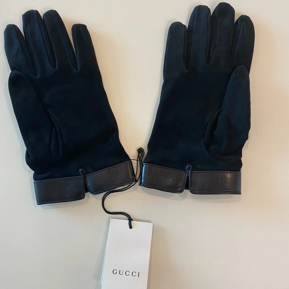 Gucci Gloves Black Leather & Cashmere